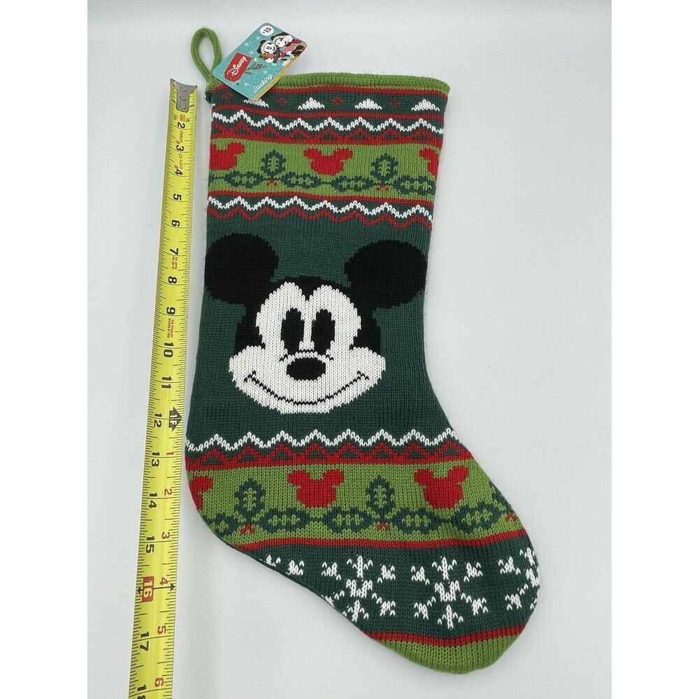 LARGE 18" MICKEY MOUSE KNIT CHRISTMAS STOCKING NEW GREEN DISNEY NWT Vtg